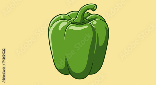 Cartoon Illustration of a Vibrant Green Bell Pepper.