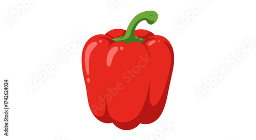 Cartoon Red Bell Pepper with Green Stem Illustration.