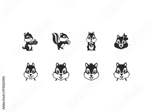 Cute Chipmunk Character Collection Vector Icons.