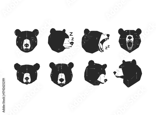 Diverse Bear Head Expressions Collection.