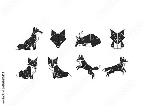 Geometric Origami Fox Collection.