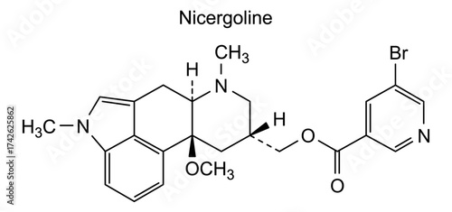Chemical structure of nicergoline, drug substance