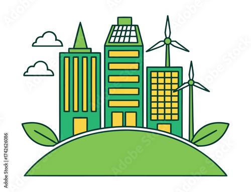 Green city with windmills and solar panels concept for sustainability