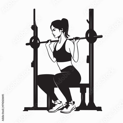 Fit Woman Lifting Weights on Power Rack image vector on white background