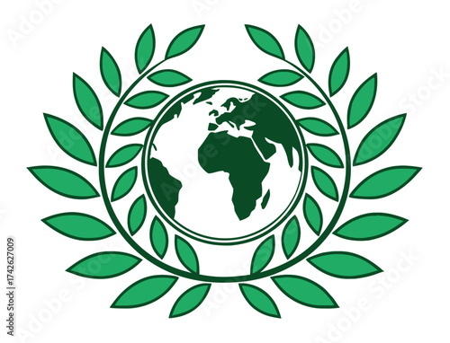 Green earth with leaves around logo concept for environmental themes