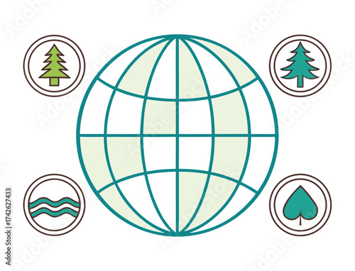 Global environmental resources representation with Earth globe and nature icons