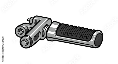 Detailed Illustration of a Metallic Motorcycle Footpeg with Ribbed Rubber Grip.