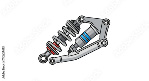 A detailed illustration of a rear suspension system with a coil-over shock absorber and linkage.