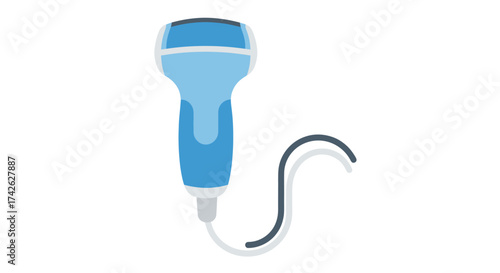 Blue Ultrasound Probe with Cable for Medical Diagnostic Imaging.