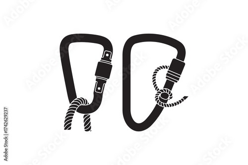 Climbing Carabiners With Rope Silhouette Rock Climbing Equipment Silhouette Illustration