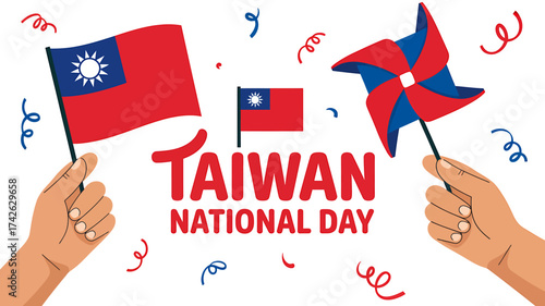 Celebrating Taiwan National Day with Flags Pinwheels and Festive Decorations for Patriotic Holiday Celebrations and Cultural Pride