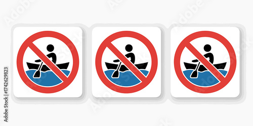 Prohibited Rowing Icon Repetition Warning Sign for Water Safety and Regulation Compliance in Public Parks and Lakes