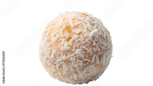 Coconut Candy Balls with Shredded Coconut Coating Isolated on Transparent or White Background