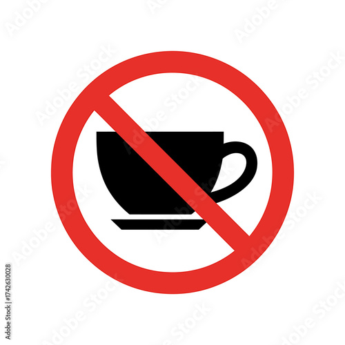 No coffee or hot beverage allowed sign in bright red and black representing prohibition of drink consumption in certain area