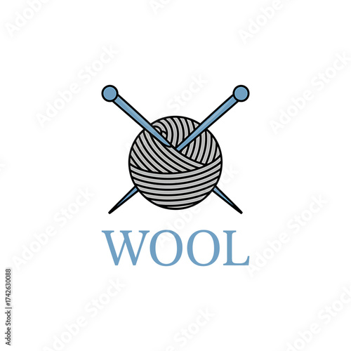 Wool Ball with Knitting Needles Illustration for Craft Projects and Creative Designs Knitting and Crochet Hobby Supplies Logo Design