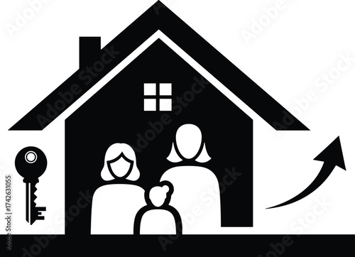 Home ownership, real estate success, family housing investment, secure property, home loan concept, realty growth, key to house, residential improvement, happy family