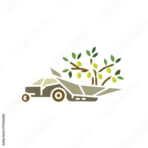 olive harvesting color flat icon.