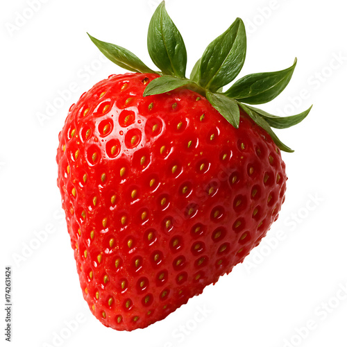 Ripe Red Strawberry with Green Leaves on Black Background Keywords: strawberry, fruit, red, ripe, sweet, fresh, juicy, healthy, food, berry, nature isolated on a transparent background