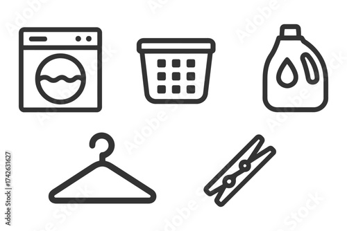 A laundry room with a washing machine, dryer, and a basket. The laundry room is clean and organized, with a sense of order and efficiency. Vector.