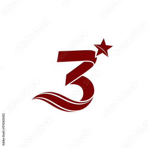 A stylized maroon number 3 with a star on top, resembling a ribbon or banner, on a white background.