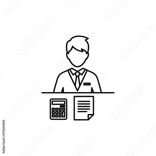 Accountant working at desk with calculator and financial documents in office, representing business and finance with clean, professional look.