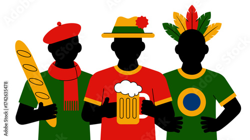 Celebrate global cultures and unity with people dressed in country attire, perfect for diversity campaigns & international projects