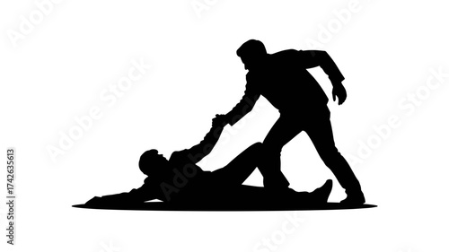 Confident businessman extends helping hand to colleague struggling to rise in a moment of professional support and teamwork