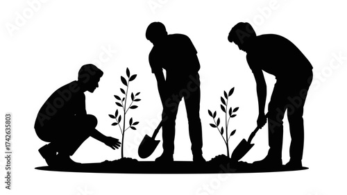 Dedicated individuals actively planting saplings to foster environmental growth and a sustainable future together.