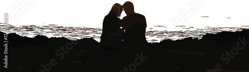 Couple silhouette, beach sunset, romantic moment, emotional connection, ocean view, serene scene, love story, peaceful nature, intimacy, togetherness