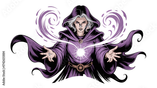 Mysterious sorceress conjures powerful magic with glowing energy, captivating fantasy adventure awaits