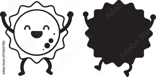 Cute cartoon bottle cap character and its black silhouette