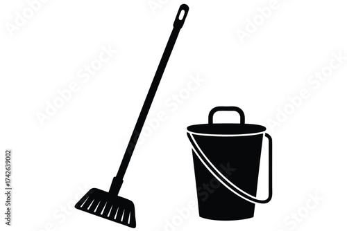 cleaning mop   bucket vector icon silhouette