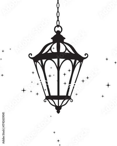 Hanging lantern, casting a soft glow and creating a magical atmosphere, perfect for adding a touch of whimsy and enchantment to any design or illustration