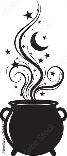 A bubbling cauldron with magical fumes, perfect for halloween designs, fantasy illustrations, or mysticalthemed projects