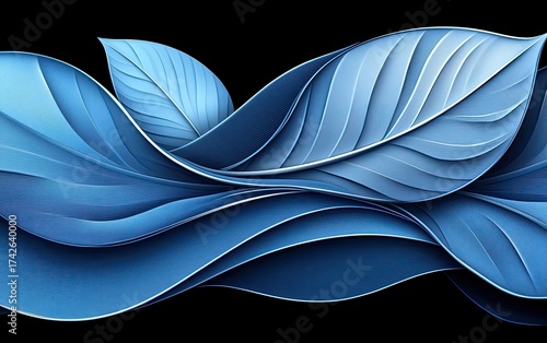 Abstract Blue Leaf Wave Design Artwork