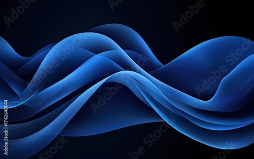 Abstract Blue Waves Flowing Dark Background