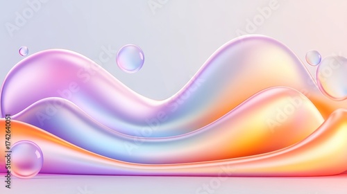 Abstract Pastel Waves With Floating Spheres