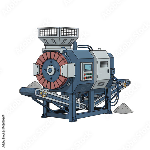 industrial crusher machine with conveyor belt illustration