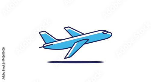 Blue airplane taking off isolated on white background for travel concept