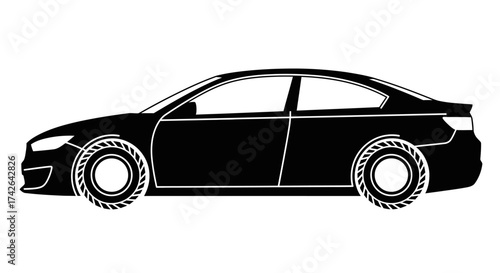 Black car isolated on white background with tire and window design