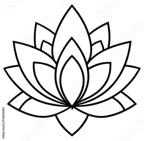 Beautiful lotus flower vector illustration with black shape and floral ornament design isolated on white