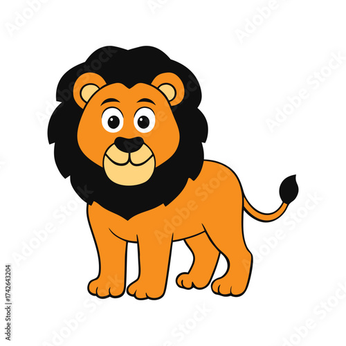 Cute cartoon lion with fluffy mane roaming the savanna outdoors