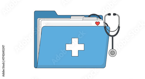 Medical record folder with stethoscope isolated on white background design
