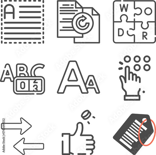 Language and Text Editing Line Icons Set, Word Processing, Font, and Document Symbols Vector Illustration