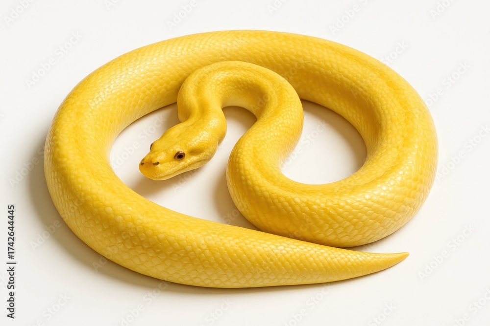 Obraz premium Bright Yellow Snake Coiled in Spiral on White Background