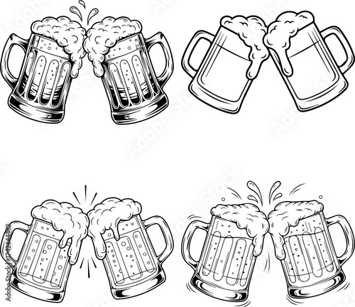 Cheers and Celebration with Foamy Beer Mugs Clinking Together Joyfully