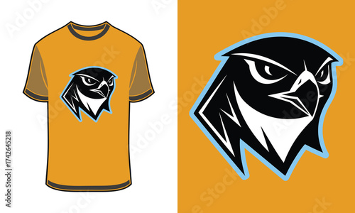 Orange t shirt with Tshirt mockup falcon logo blue outline bird animal