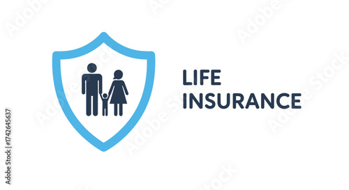Life insurance icon with family isolated on white background
