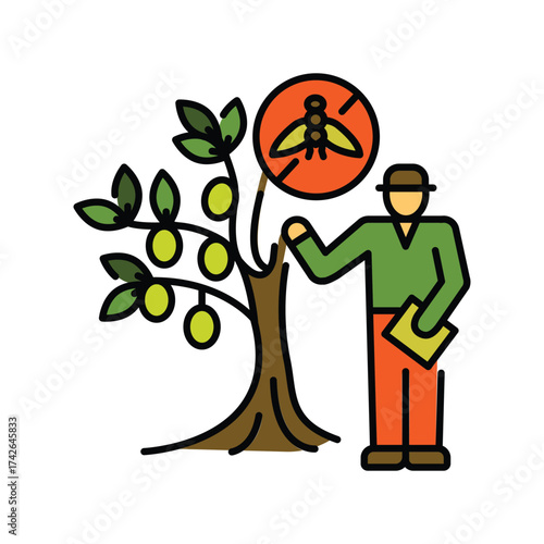 olive pest control color flat icon.