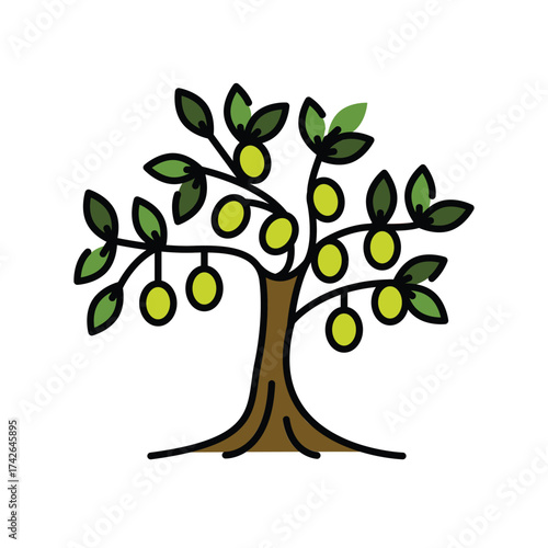 olive tree color flat icon.